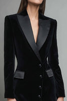 Load image into Gallery viewer, Black Pencil Velvet Shawl Lapel Short Blazer Dress with Sleeves
