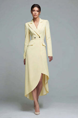 Daffodil Peak Lapel High-Low Long Sleeves Blazer Dress
