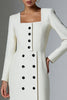 Load image into Gallery viewer, Ivory Satin Buttons Short Pencil Blazer Dress with Sleeves