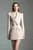 Load image into Gallery viewer, Champagne Satin Peak Lapel Short Blazer Dress with Long Sleeves