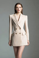 Load image into Gallery viewer, Champagne Satin Peak Lapel Short Blazer Dress with Long Sleeves