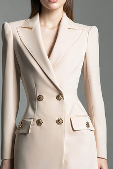 Champagne Satin Peak Lapel Short Blazer Dress with Long Sleeves