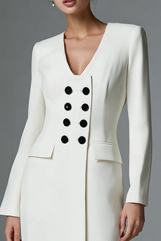 Ivory Pencil Satin Double Breasted Short Blazer Dress with Sleeves