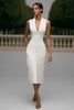 Load image into Gallery viewer, Ivory Single Breasted Satin Notched Lapel Midi Blazer Dress with Pockets