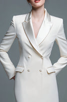 Load image into Gallery viewer, Ivory Double Breasted Satin Peak Lapel Short Blazer Dress with Sleeves