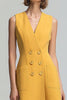 Load image into Gallery viewer, Yellow Satin Double Breasted V-Neck Midi Blazer Dress