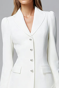 Ivory Long Sleeves Notched Lapel Short Blazer Dress with Feathers