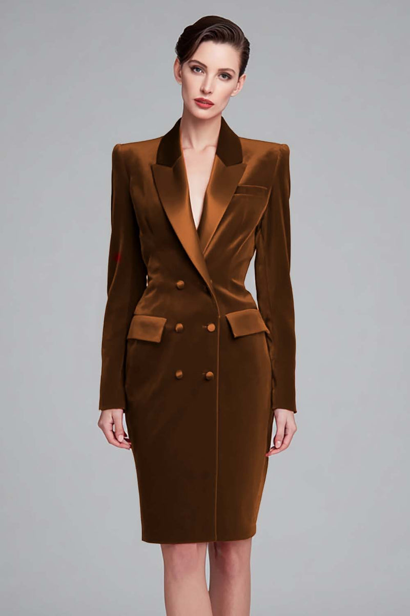 Load image into Gallery viewer, Red Velvet Pencil Peak Lapel Double Breasted Short Blazer Dress with Sleeves