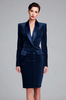 Load image into Gallery viewer, Red Velvet Pencil Peak Lapel Double Breasted Short Blazer Dress with Sleeves