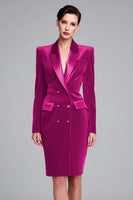 Load image into Gallery viewer, Red Velvet Pencil Peak Lapel Double Breasted Short Blazer Dress with Sleeves