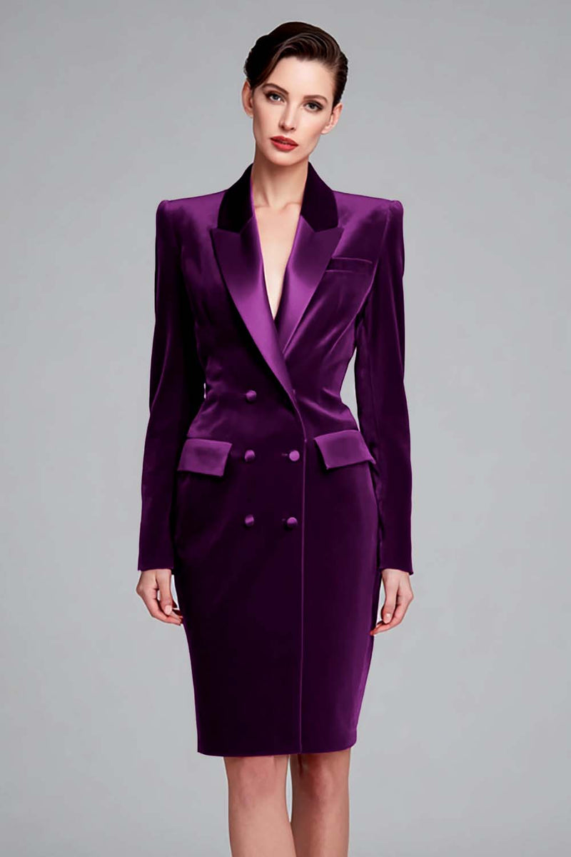 Load image into Gallery viewer, Red Velvet Pencil Peak Lapel Double Breasted Short Blazer Dress with Sleeves
