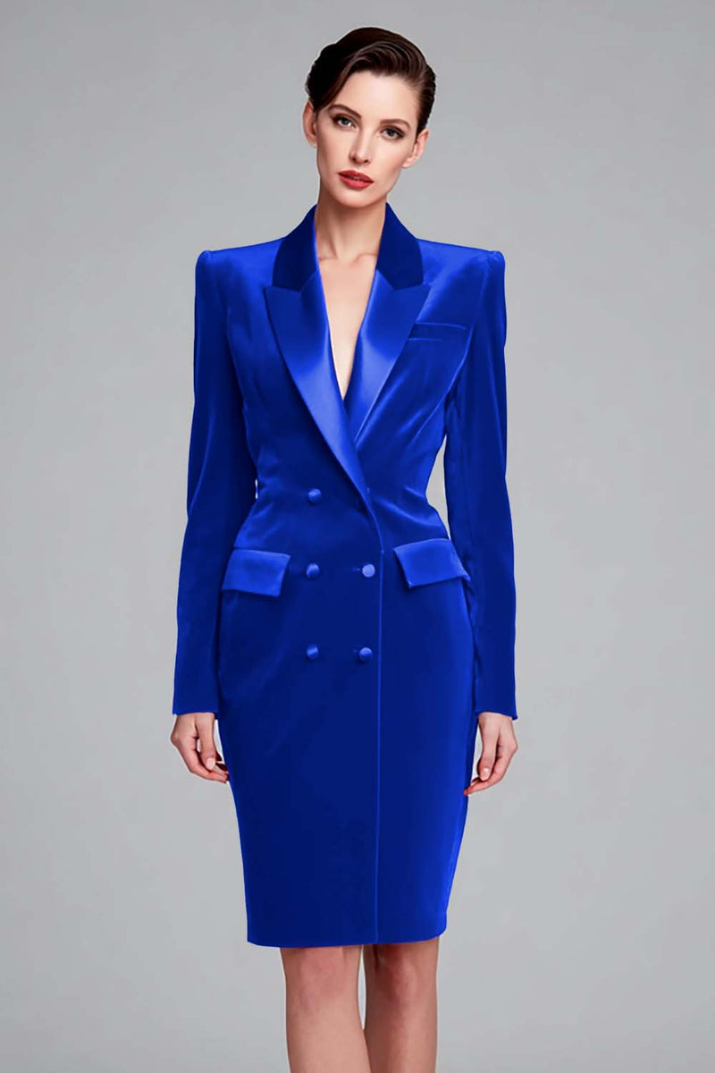 Load image into Gallery viewer, Red Velvet Pencil Peak Lapel Double Breasted Short Blazer Dress with Sleeves