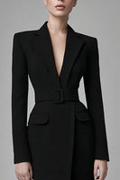Load image into Gallery viewer, Simple Black Bodycon Long Sleeves Short Blazer Dress with Belts