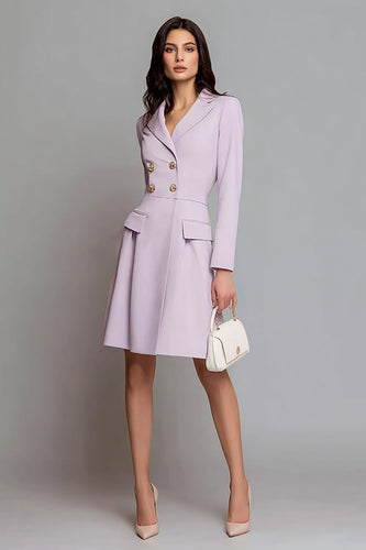 Lilac Notched Lapel Double Breasted Short Blazer Dress with Sleeves