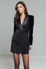 Load image into Gallery viewer, Queendancer Women Black Double Breasted Short Blazer Dress Satin Long Sleeves Peak Lapel Pencil Work Dress