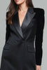 Load image into Gallery viewer, Black Satin Peak Lapel Double Breasted Long Sleeves Short Blazer Dress