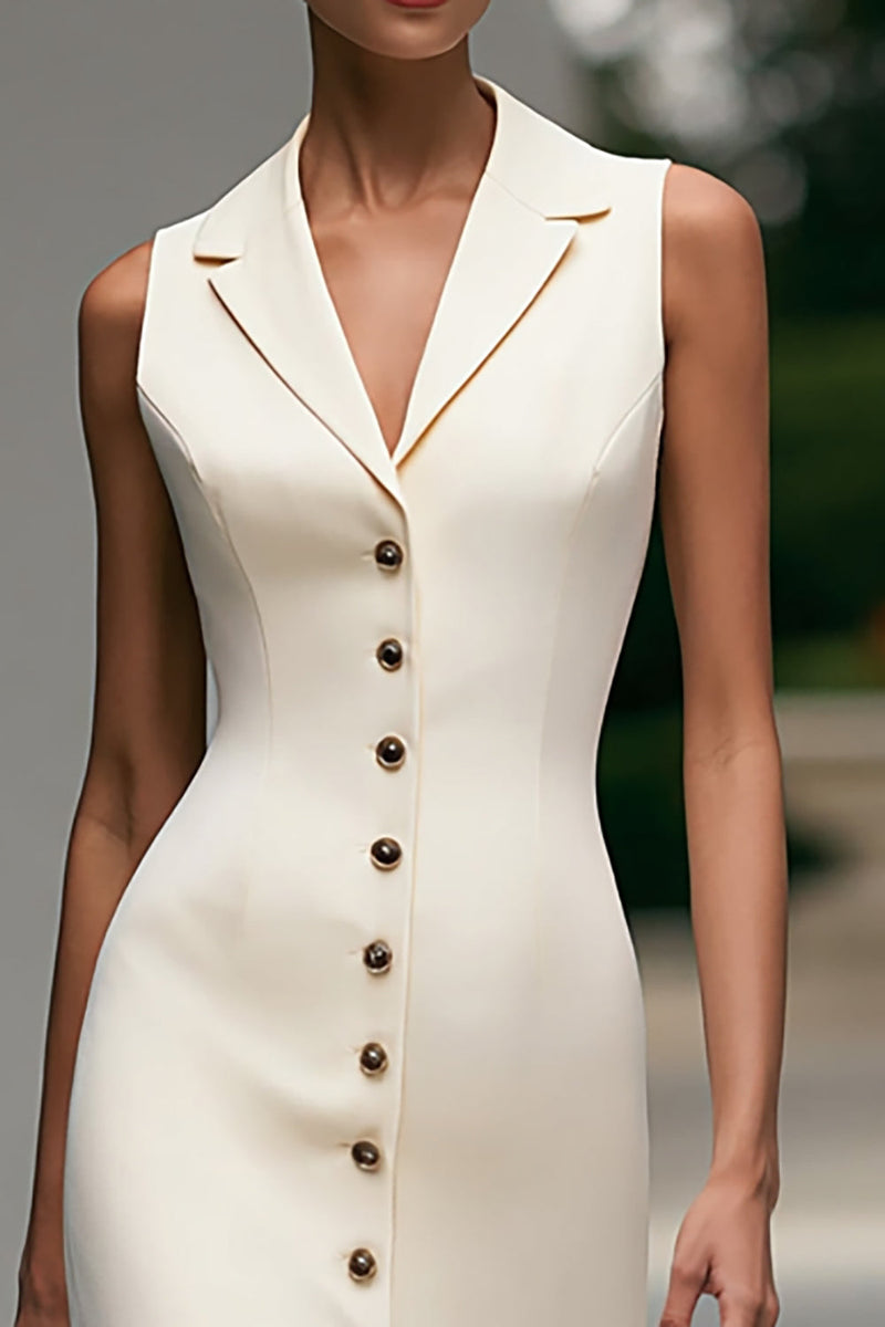 Load image into Gallery viewer, Ivory Notched Lapel Single Breasted Midi Pencil Blazer Dress