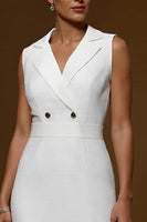 Load image into Gallery viewer, Ivory Notched Lapel Midi Pencil Blazer Dress with Ruffles