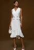 Load image into Gallery viewer, Ivory Notched Lapel Pencil Midi Blazer Dress with Ruffles