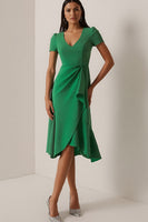 Load image into Gallery viewer, Green Ruffled Ruched Pencil Midi Work Dress with Sleeves