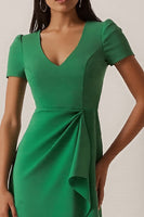 Load image into Gallery viewer, Green Ruffled Ruched Pencil Midi Work Dress with Sleeves