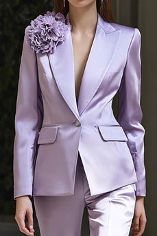 2 Piece Lilac Satin Floral Peak Lapel Business Suits