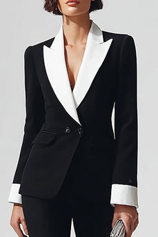 2 Piece Black and White Peak Lapel Flare Leg Business Suits with Sleeves