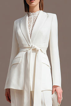 Ivory 2 Piece Long Sleeves Shawl Lapel Business Suits with Sash