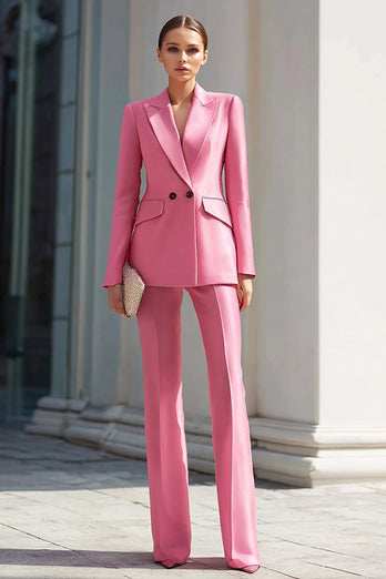 2 Piece Pink Peak Lapel Long Sleeves Business Suits