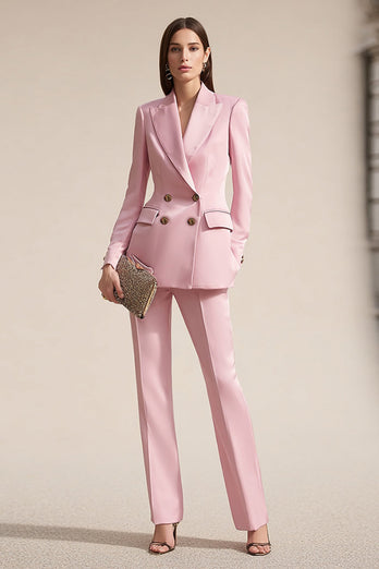2 Piece Pink Peak Lapel Satin Business Suits with Sleeves