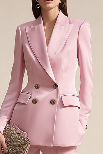 2 Piece Pink Peak Lapel Satin Business Suits with Sleeves