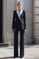 Load image into Gallery viewer, 2 Piece Black Double Breasted Notched Lapel Business Suits with Sleeves