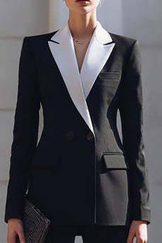 2 Piece Black Double Breasted Notched Lapel Business Suits with Sleeves