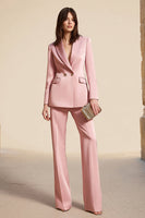 Load image into Gallery viewer, Pink 2 Piece Peak Lapel Satin Long Sleeves Business Suits