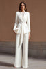 Load image into Gallery viewer, Ivory 2 Piece Shawl Lapel Wide Leg Business Suits with Sash