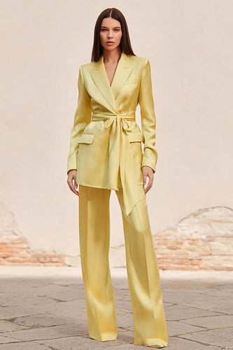 Daffodil 2 Piece Satin Peak Lapel Business Suits with Sash