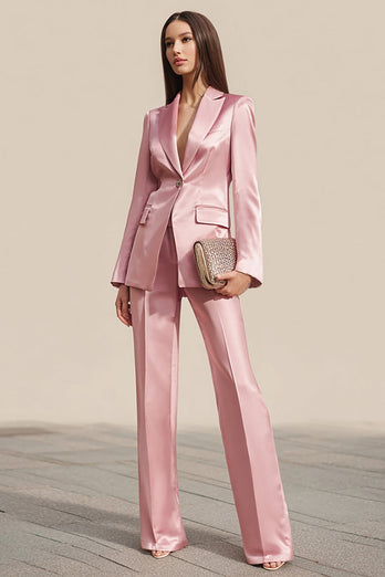 2 Piece Dusty Rose Satin One Button Business Suits with Sleeves