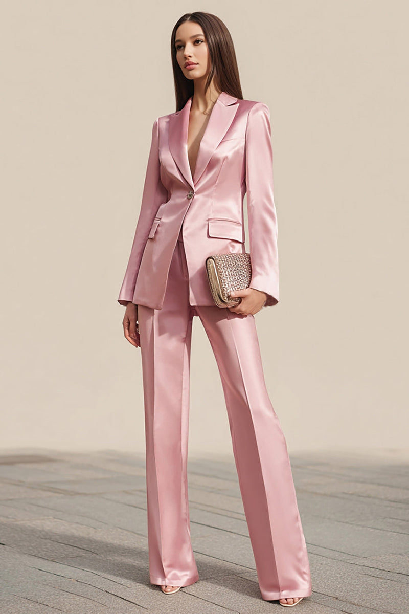 Load image into Gallery viewer, 2 Piece Dusty Rose Satin One Button Business Suits with Sleeves