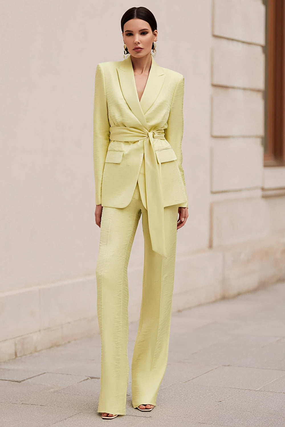 Daffodil 2 Piece Peak Lapel Business Suits with Sash