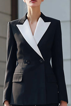 2 Piece Black Double Breasted Long Sleeves Business Suits