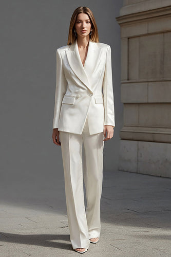 2 Piece Ivory Double Breasted Peak Lapel Business Suits