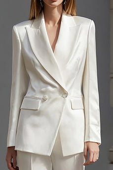 2 Piece Ivory Double Breasted Peak Lapel Business Suits