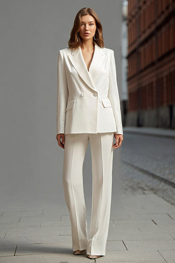 2 Piece Ivory Double Breasted Peak Lapel Business Suits with Sleeves