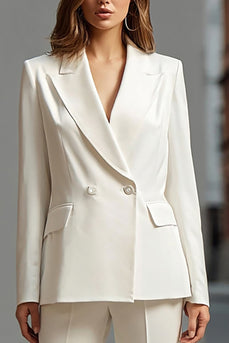 2 Piece Ivory Double Breasted Peak Lapel Business Suits with Sleeves