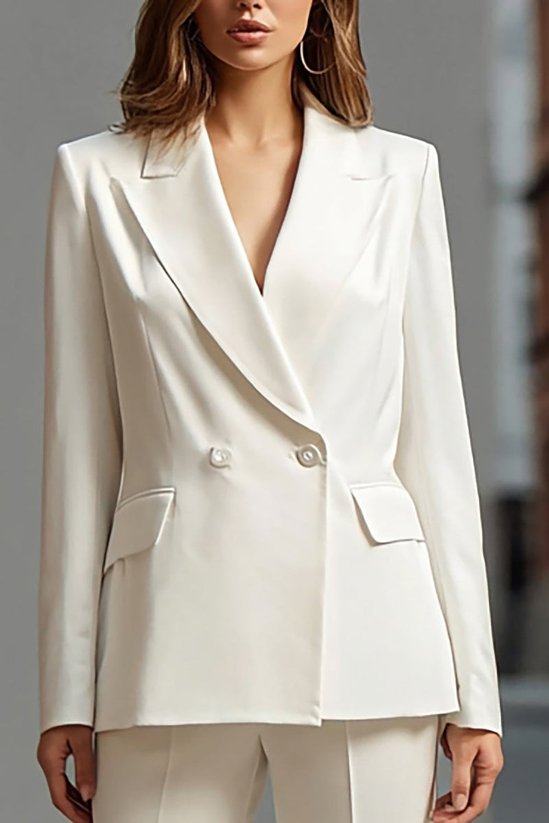 Load image into Gallery viewer, 2 Piece Ivory Double Breasted Peak Lapel Business Suits with Sleeves