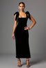 Load image into Gallery viewer, Black Satin Sheath Square Neck Long Formal Dress