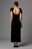 Load image into Gallery viewer, Black Satin Sheath Square Neck Long Formal Dress