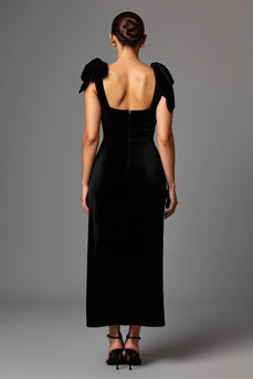 Black Satin Sheath Square Neck Long Formal Dress