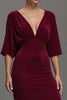 Load image into Gallery viewer, Velvet Burgundy V-Neck Sheath Long Holiday Party Dress with Sleeves