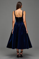 Load image into Gallery viewer, Navy Velvet A Line Square Neck Long Holiday Party Dress